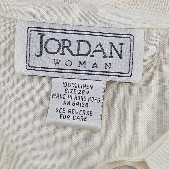 Vintage Embroidered Floral Linen Shirt‎ Top 22W Cream Romantic Coastal Blouse - Picture 3 of 9